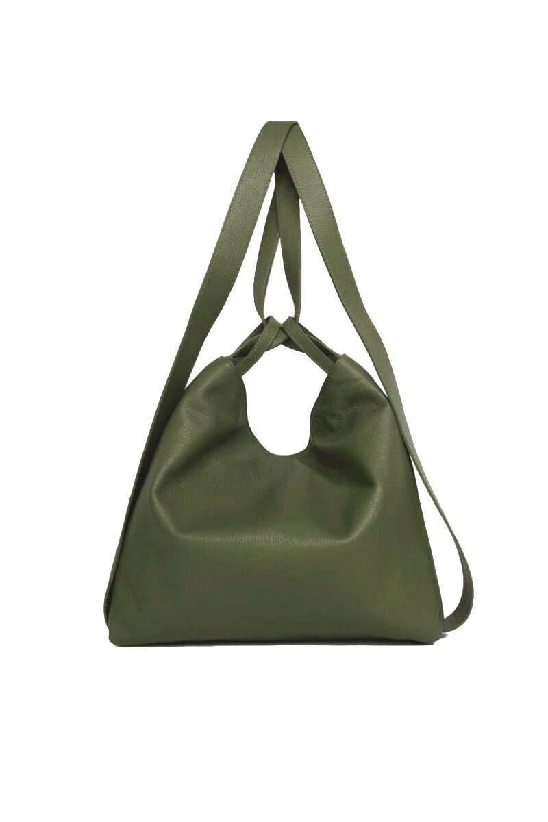 Olive Green Pebbled Leather Convertible Tote Backpack BXBBB boohoo UK
